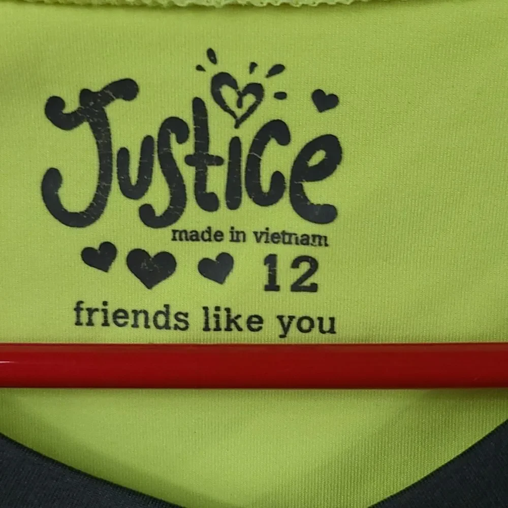 Justice Girls 12 Neon GIVE YOUR ALL Sporty Raglan Athletic Jersey Glitter Shirt